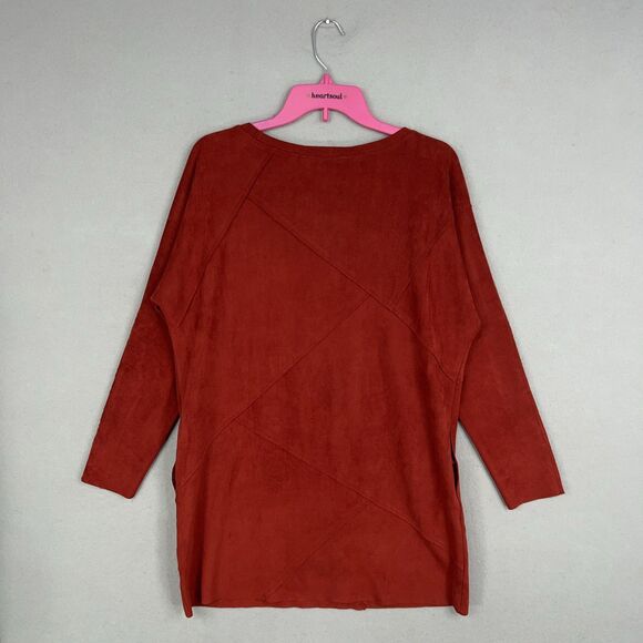 Soft Surroundings Sweater Womens Medium Red Faux Suede Tunic Pockets Cozy Fall - Picture 7 of 14
